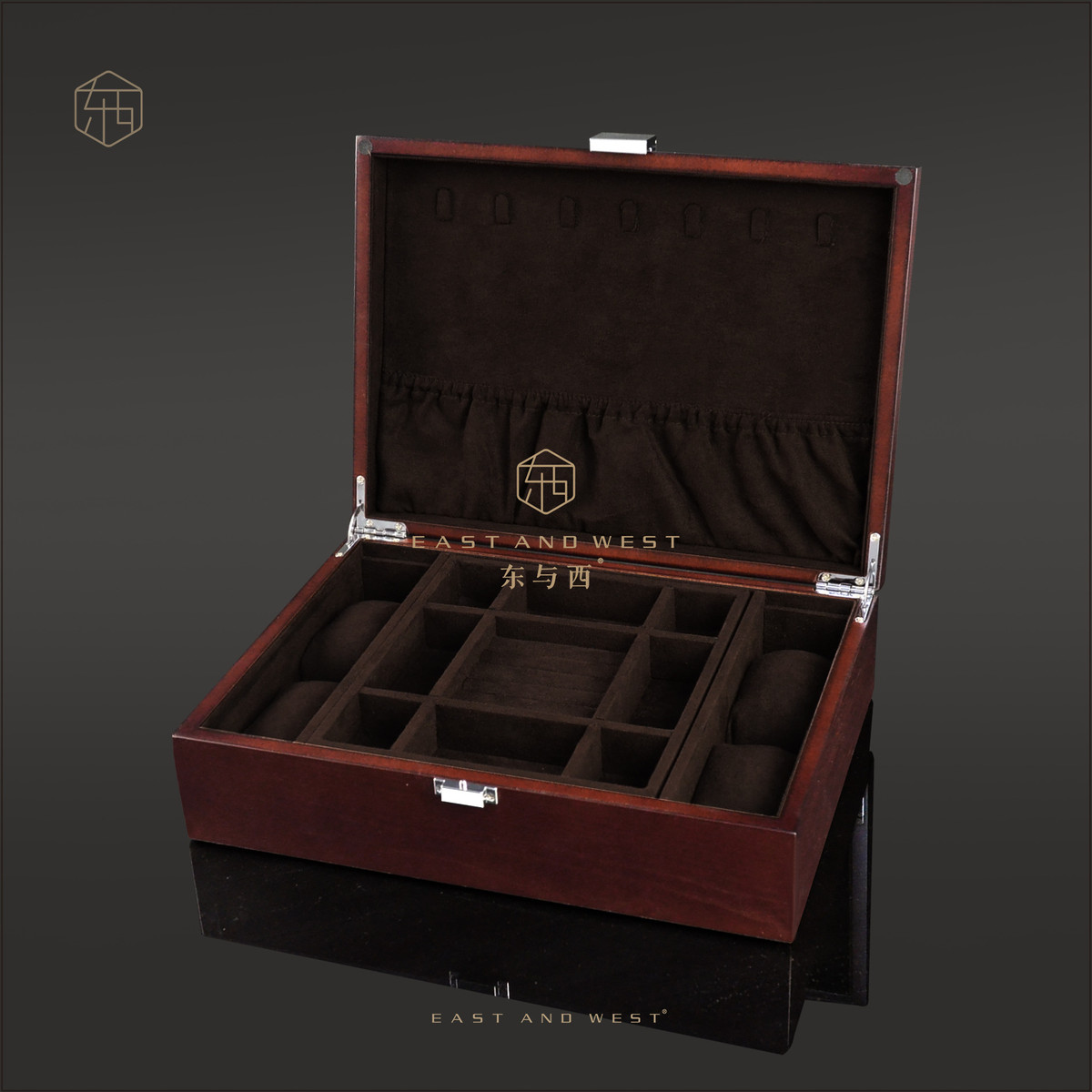 东与西哑光白蜡漆木皮首饰盒首饰箱珠宝盒珠宝箱jb277