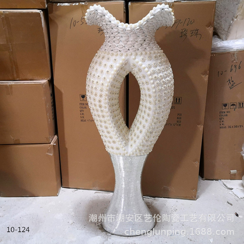 简约镂空落地大花瓶酒店工艺乔迁玻璃钢花器客厅花插商场装饰摆件