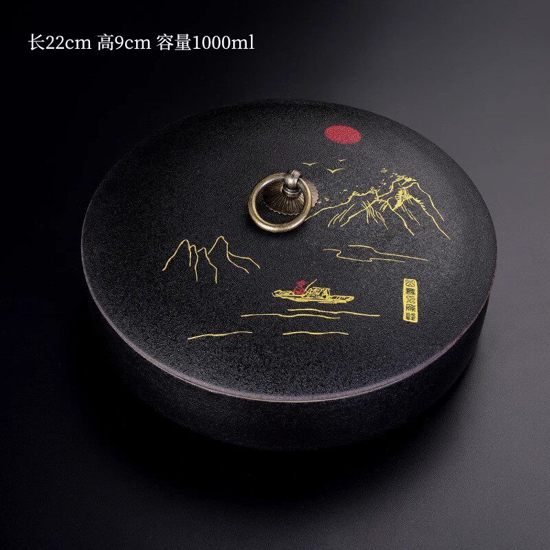 黑陶普洱陶瓷单饼双饼茶叶罐醒茶饼收纳盒密封储茶仓陶茶