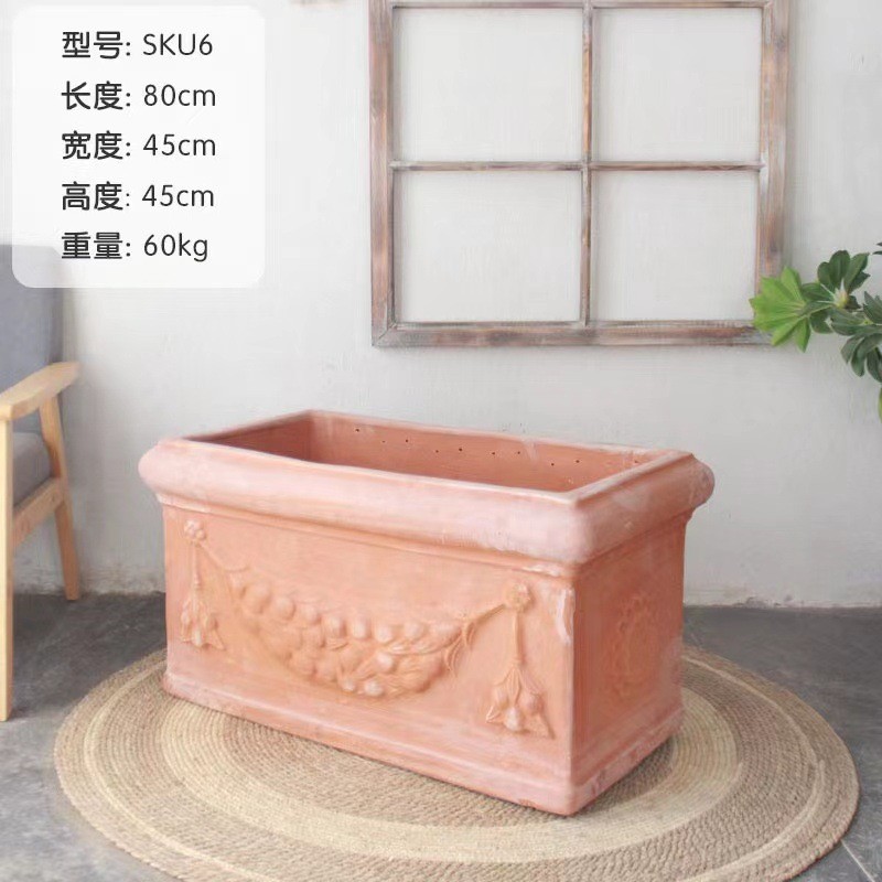 长条盆长盆方形红陶盆种菜盆花槽花箱美式橄榄外贸小号陶盆罗马风