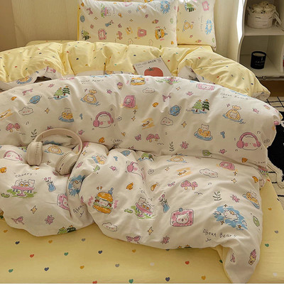 推荐ins清仓床上四件套高级被套学生宿舍奶牛斑点床单三件套加厚