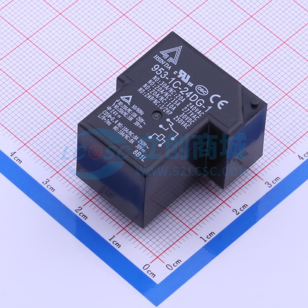 功率继电器 953-1C-24DG-1 插件,27.4x31.8mm 电子元器件配单