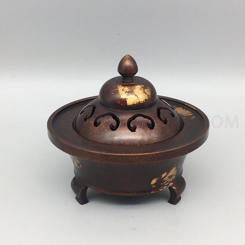 工艺品摆件铜香炉复古紫铜色熏香炉家居装饰铜器鎏金铜香炉摆件