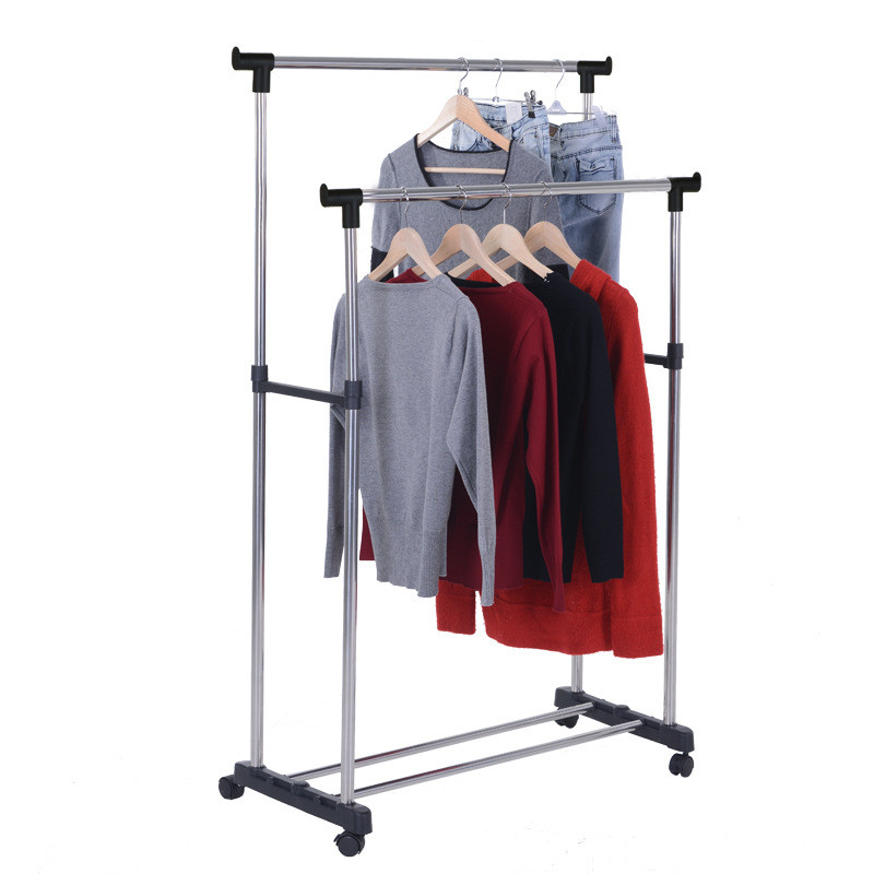 h型衣服架不锈钢晾衣架落地室内上下伸缩晒衣架晾晒架双杆服装店