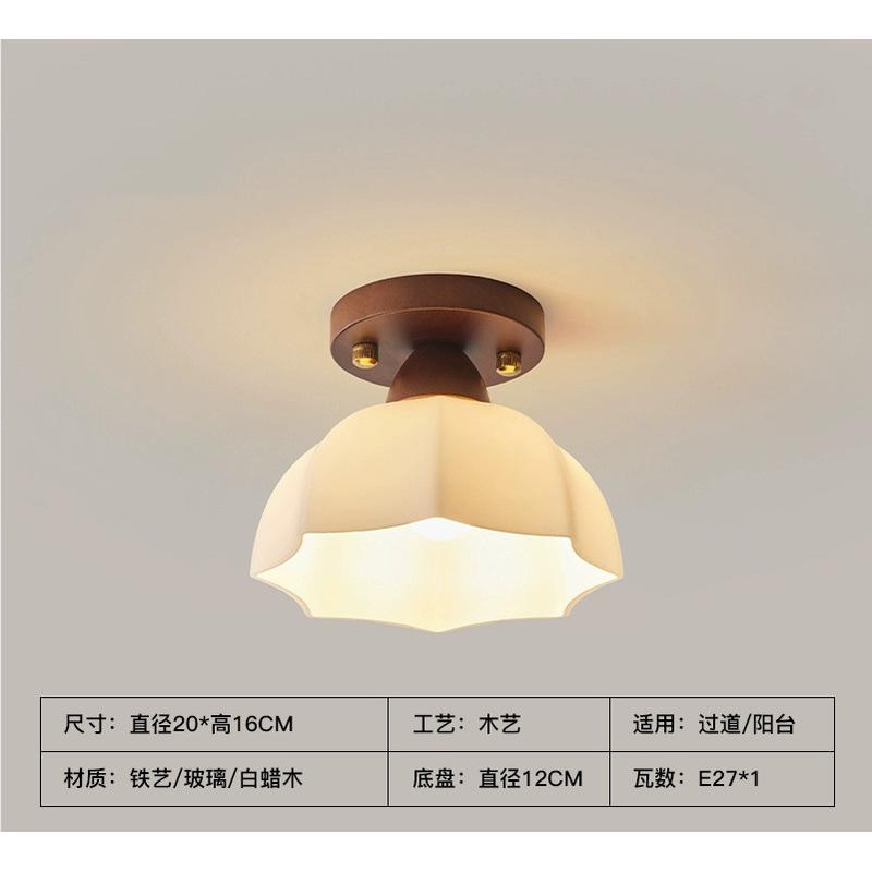 中古风玻璃过道灯中式复古玄关吸顶灯侘创意胡桃木简约寂风入户灯