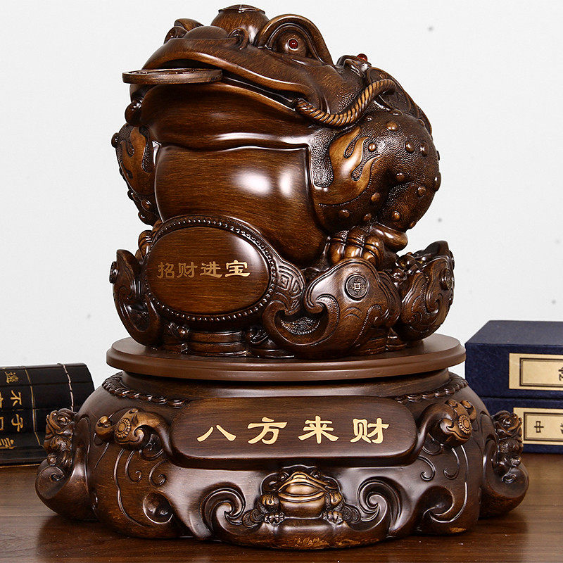 大号金蟾招财摆件旺财仿实木雕三足金蟾摆设办公桌装饰品开业礼物