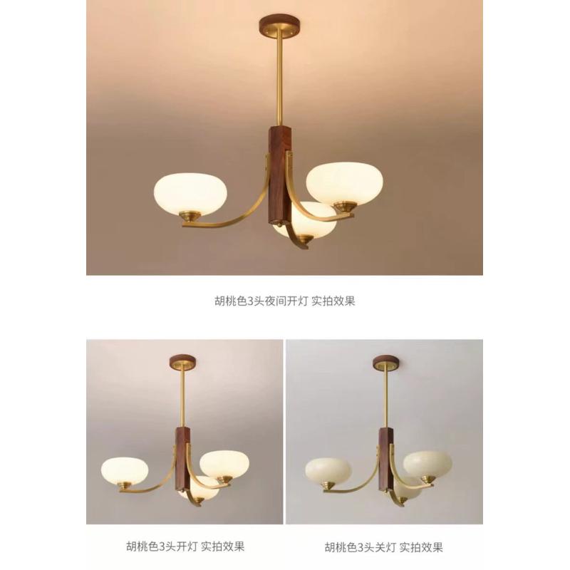 全铜实木卧室魔豆分子法式轻奢灯中古风百褶布艺餐厅吊灯复古客厅