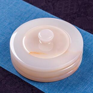 ?中式天然玉石带盖礼时尚轻奢客厅家用大理石级感摆件烟灰缸