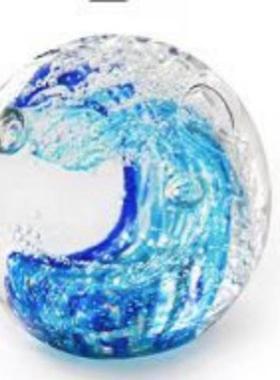 创意琉璃球水晶球海浪发光球礼品摆台海洋动物工艺品家居装饰摆件