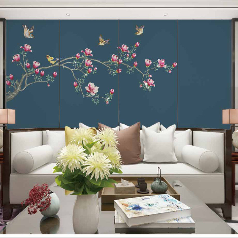 卧室背景墙整幅刺绣软包背景墙3d硬包欧式轻奢浮雕提花设计定制