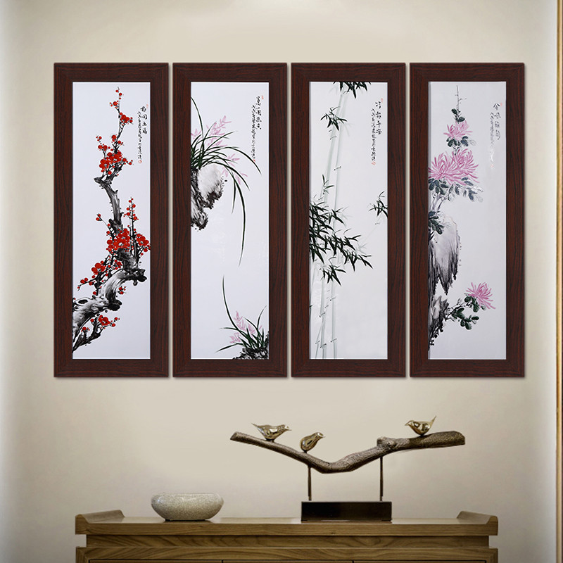 青花瓷陶瓷梅兰竹菊瓷板画客厅背景墙壁画装饰画新中式挂画图片