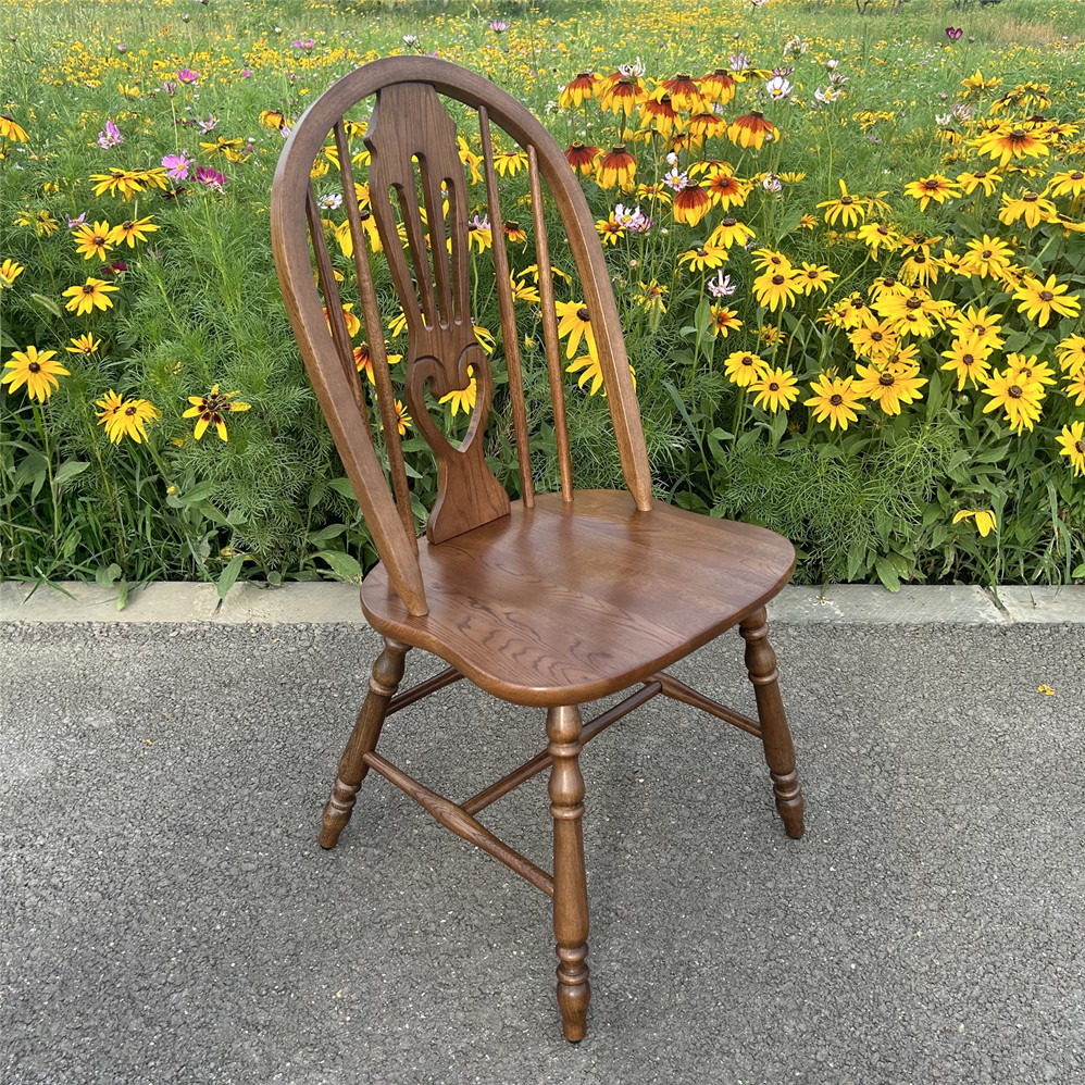 美式乡村实木靠背椅子地中海休闲椅橡木餐厅实木餐桌椅子家具