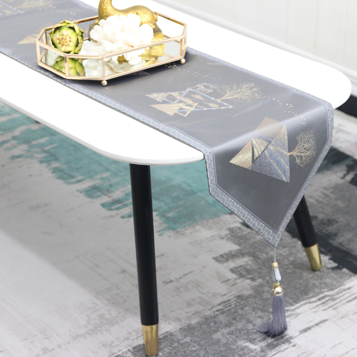 外贸派对欧式简约提花桌旗桌布轻奢草地美式氛围装饰桌旗