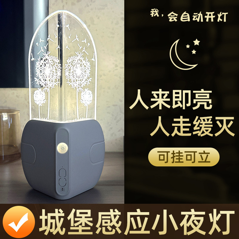 城堡感应充电小夜灯墙角地脚起夜卧室睡眠灯楼梯转角氛围卡通磁吸