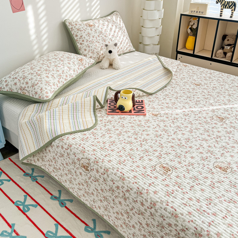 ins风双面炕绗缝夹棉床盖防滑床单四季可用榻榻米可机洗全棉盖垫