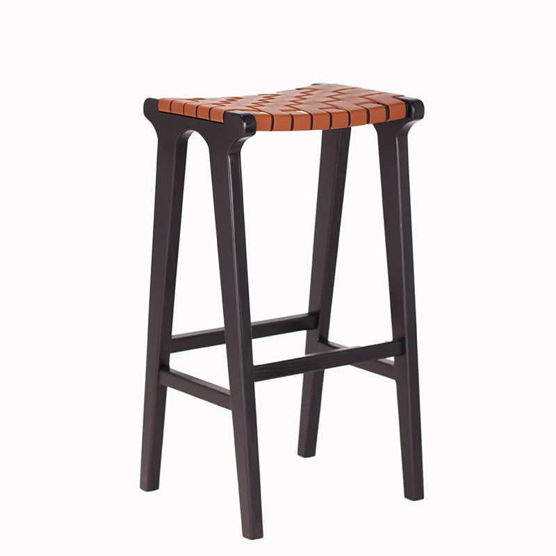 高脚白蜡木酒吧椅奶茶店咖啡厅马鞍皮北欧风椅子甜品店吧台桌椅