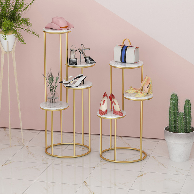 鞋店展示架橱窗落地式包包架鞋架金色铁艺服装店陈列置物架收纳架