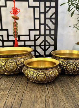 厂家批发黄铜聚宝狮子头盘工艺品铜摆件聚宝盘百福缸香炉内有金蝉