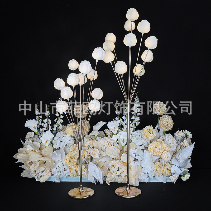 新款婚庆道具电镀发光花蕾路引婚礼布置装饰奶白泡泡玫瑰路引灯
