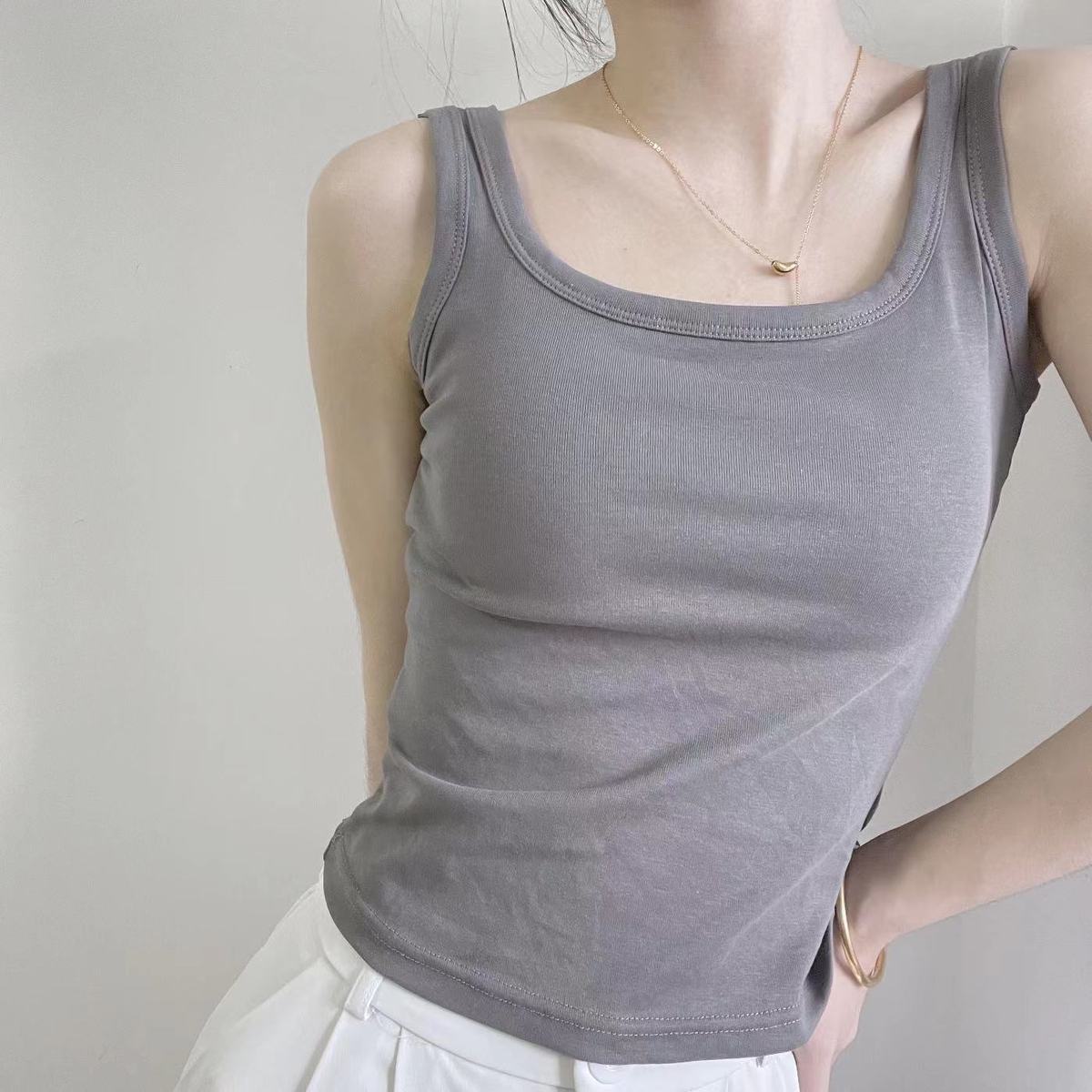 纯色背心吊带女自带胸垫固定杯背心遮副乳百搭内搭外穿简约背心