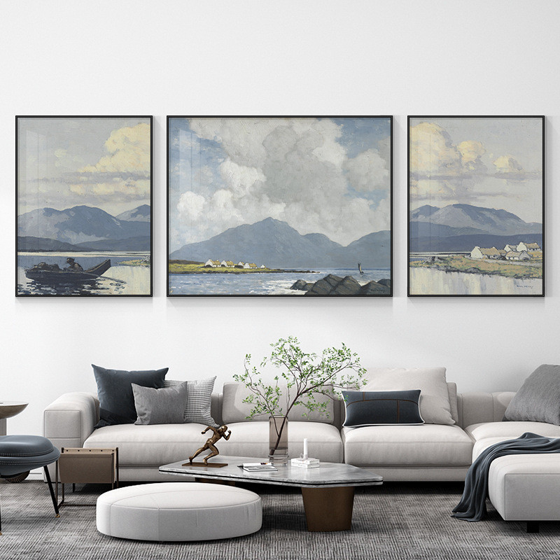 源头北欧装饰画山水画客厅挂画简约油画沙发背景墙三联画图片