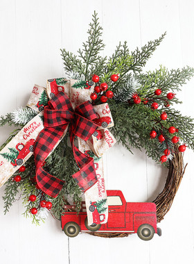 圣诞红色花环卡车装饰花环前门花环门挂圣诞装饰品家居装饰爆