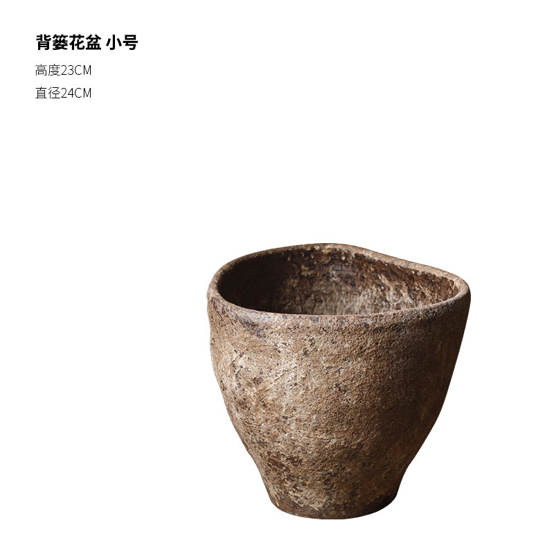 御三泥复古花瓶粗陶侘寂家居摆件民宿陶罐新中式陶瓷插干花花盆风