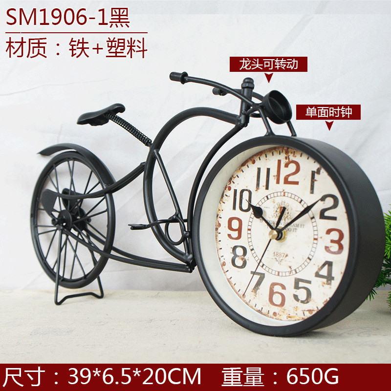 手工金属摩托车时钟模型复古旧做摆设卧室床头家居装饰品工艺品特