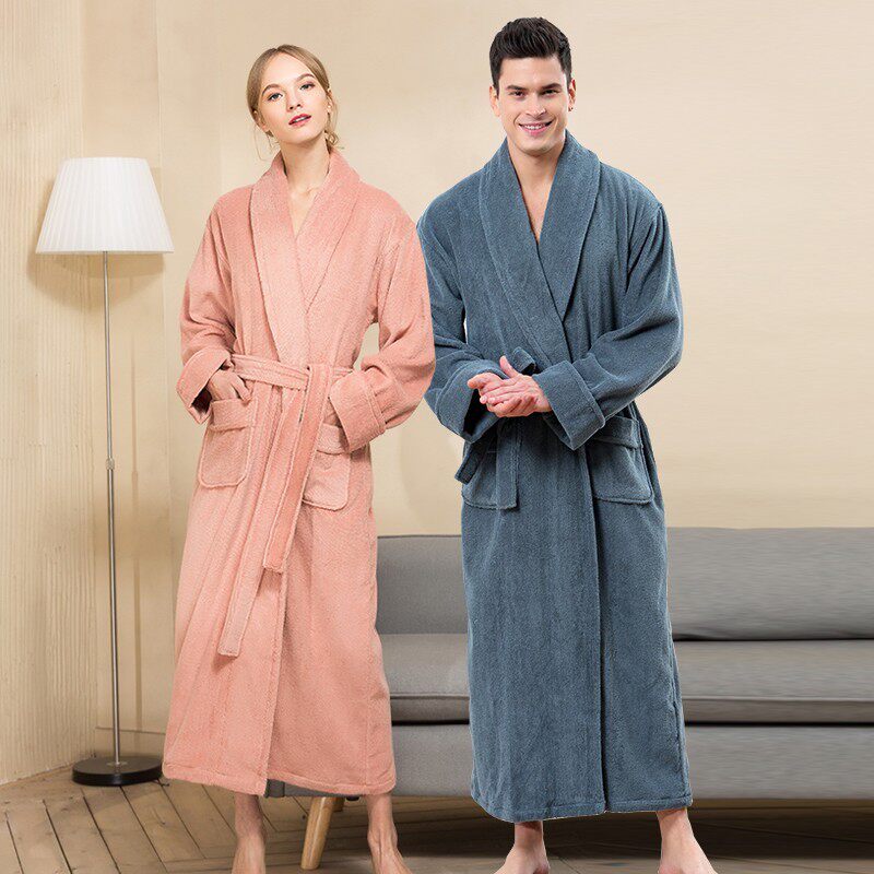 成人纯棉浴袍女毛巾料男吸水速干浴衣可穿式浴巾秋冬加厚酒店睡袍