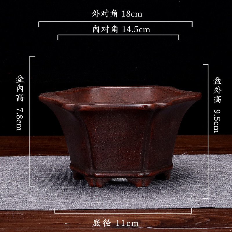 创意个性盆景盆长方形六方四方手工仿古紫砂花盆桌面绿植园艺