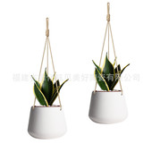 陶瓷花盆多肉盆栽客厅绿色植物室内装 2个装 尼龙麻绳墙壁悬挂式 饰