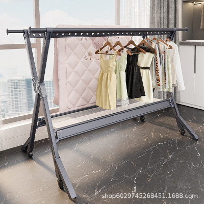 铝合金移动防风户外晒衣架落地晾衣架折叠挂衣架室内晾衣杆伸缩