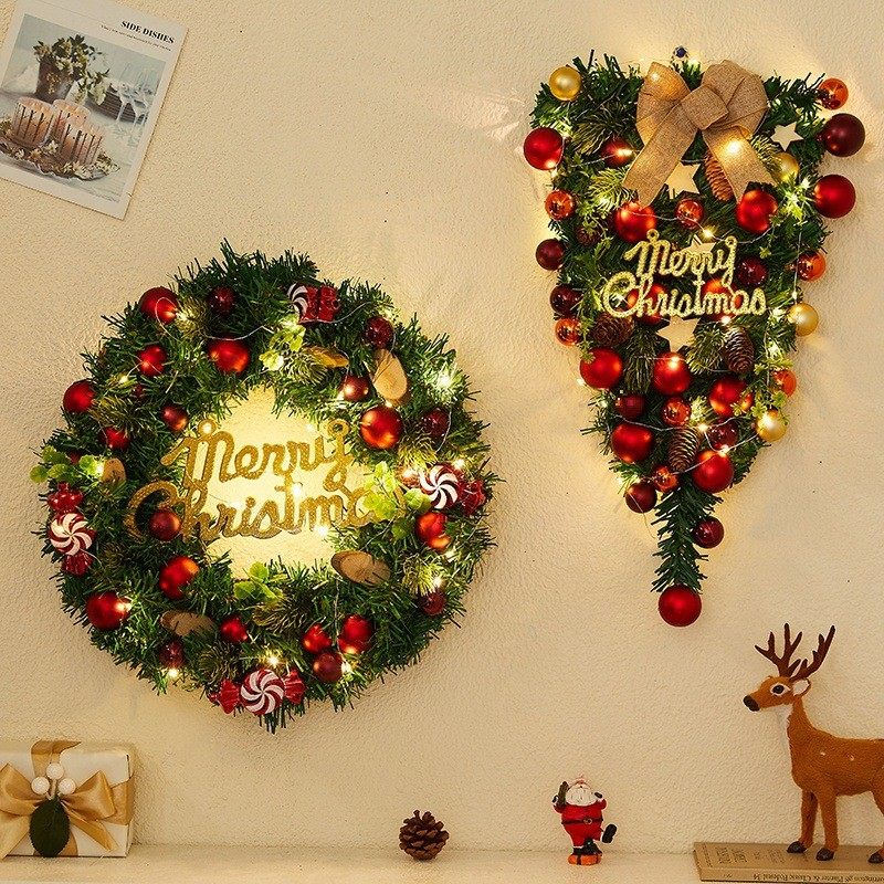圣诞节挂饰圣诞花环40/50cm门挂墙挂藤圈酒店商场场景布置装饰品