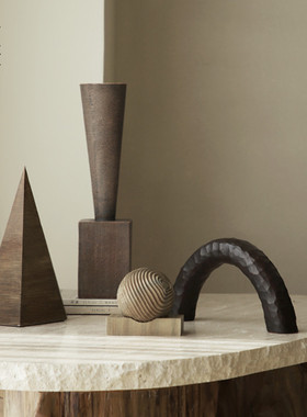 栗石侘寂风树脂创意螺纹几何艺术摆件样板间客厅书房书柜摆设装饰