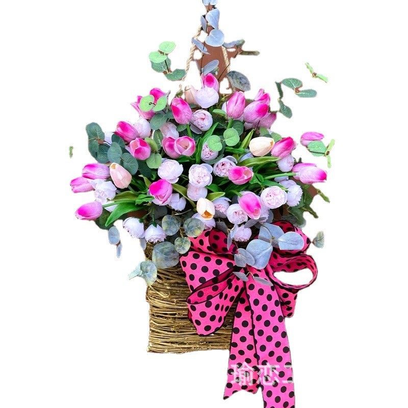 挂新款春夏郁金香花篮花环仿真花藤篮花篮蝴蝶结门批发装饰,节庆用品/礼品,圣诞装饰品,淘宝优惠券,粉丝福利购,淘宝优惠卷