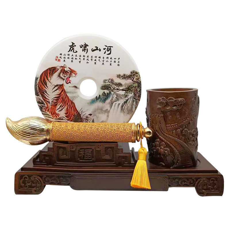 发大财桌面树脂笔筒老板办公室平安扣工艺品新年贺岁年会商务礼品
