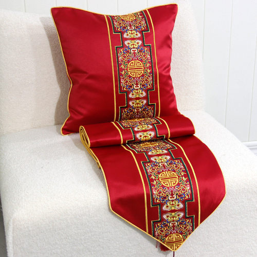 新中式桌旗高精密刺绣中国风餐桌布长条酒店床尾巾床旗高端