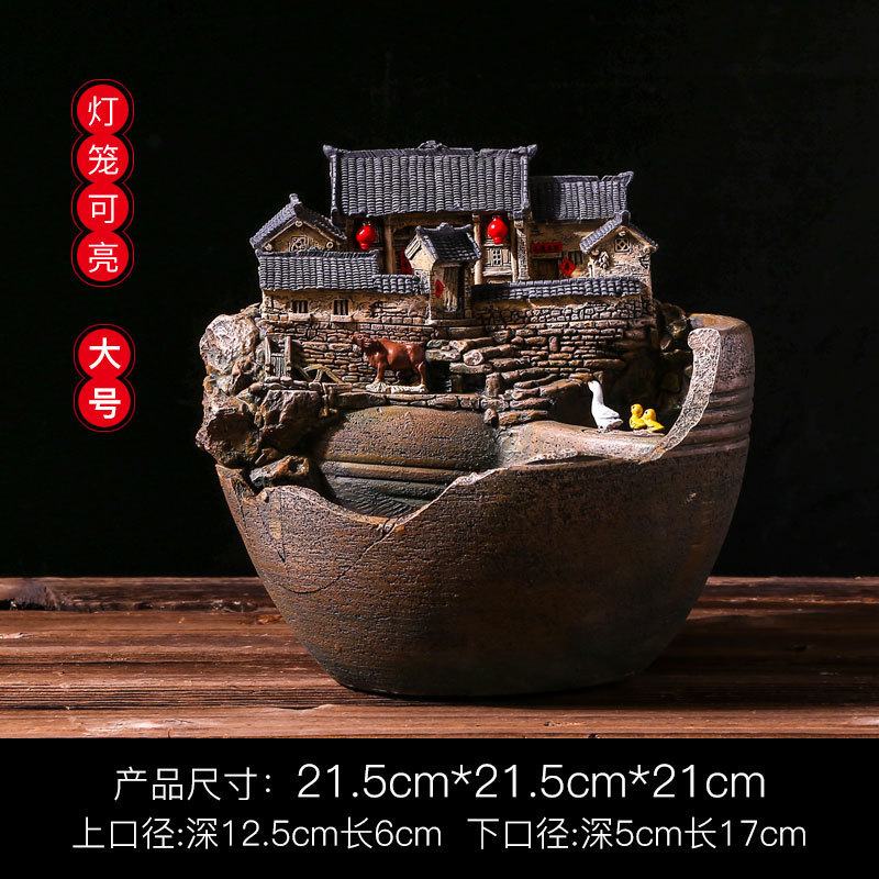 复古盆景中式房子花盆造景装饰桌面室内盆栽文竹创意阳台花园布置