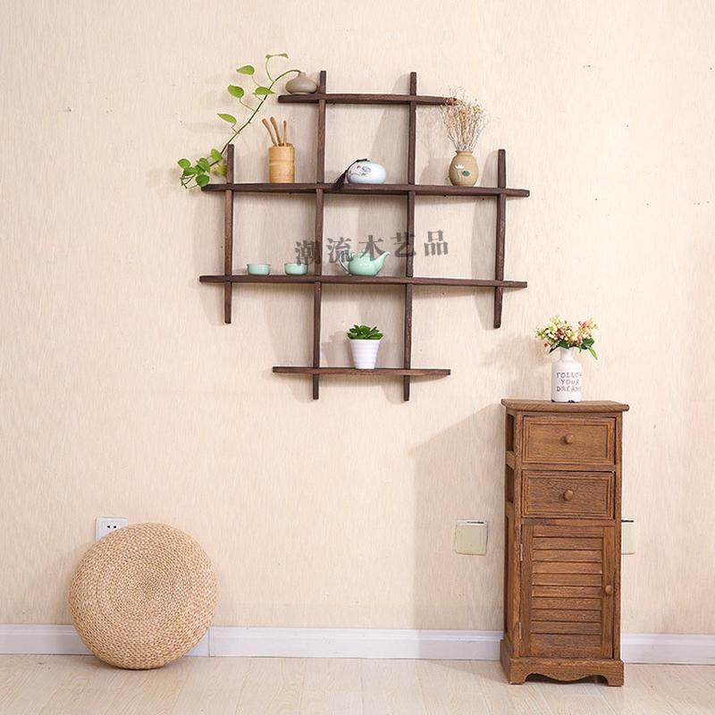 加工现代简约仿古博古架博古架实木中式小型置物架墙上置物架