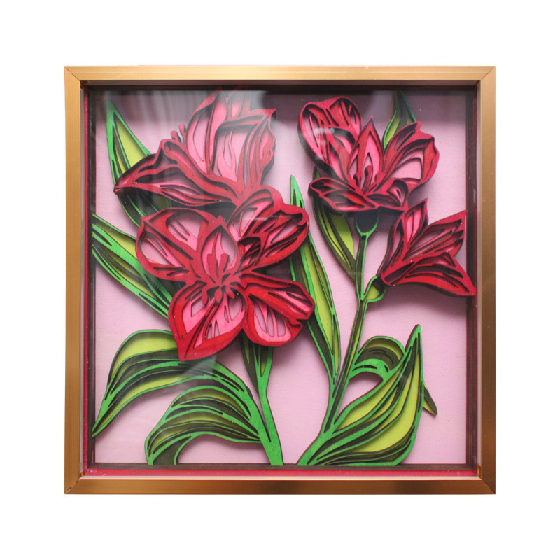 美式复古红走廊叠雕艺术卧室装饰画客厅挂画植物花卉餐厅百合摆画图片