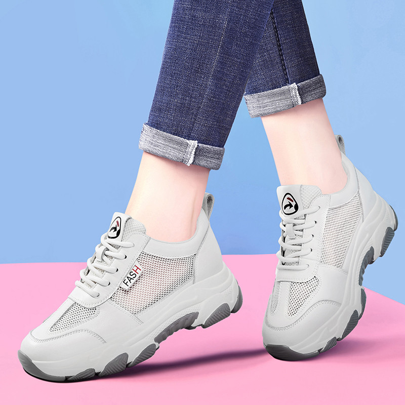 真皮老爹鞋女2025春夏季新款厚底皮面软底轻便休闲跑步运动小白鞋