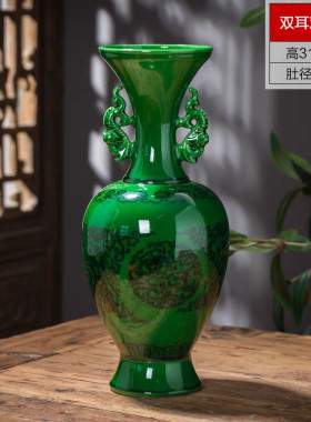 景德镇黄色 仿古双耳陶瓷陶瓷花瓶 古典家居批发陶瓷工艺品摆件