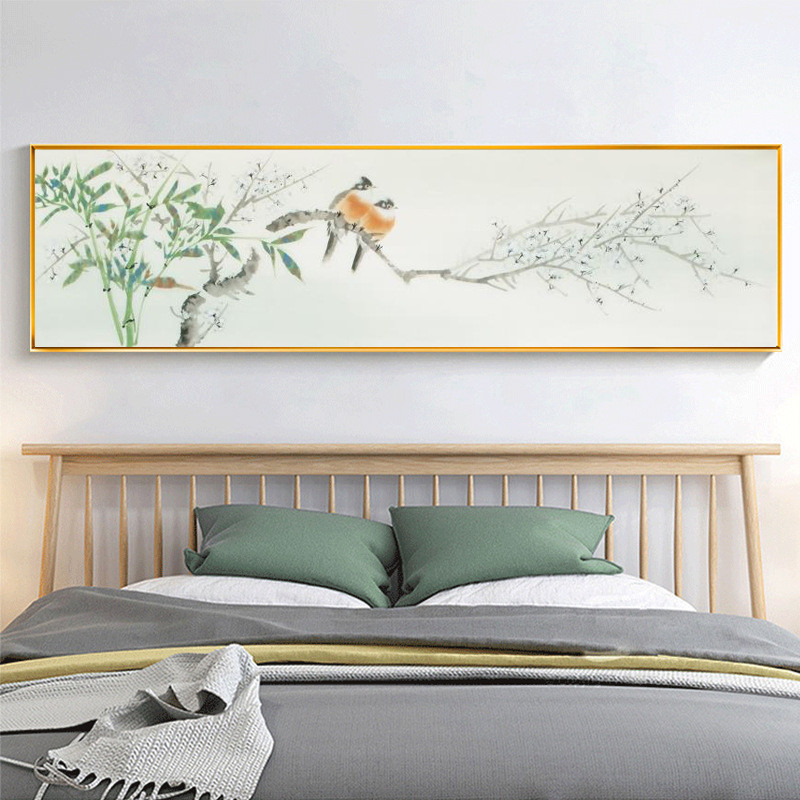 主卧室床头装饰画瓷客厅沙发背景墙挂画禅意茶室花鸟晶新中式字画