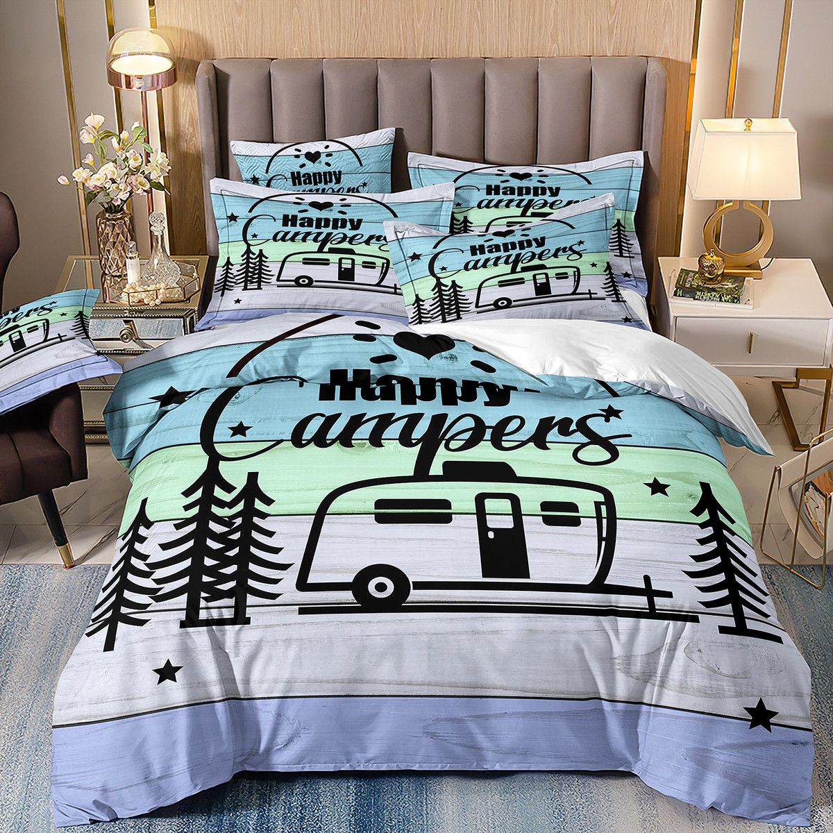 camping被套外贸3d三件套露营帐篷旅行车风景床上用品