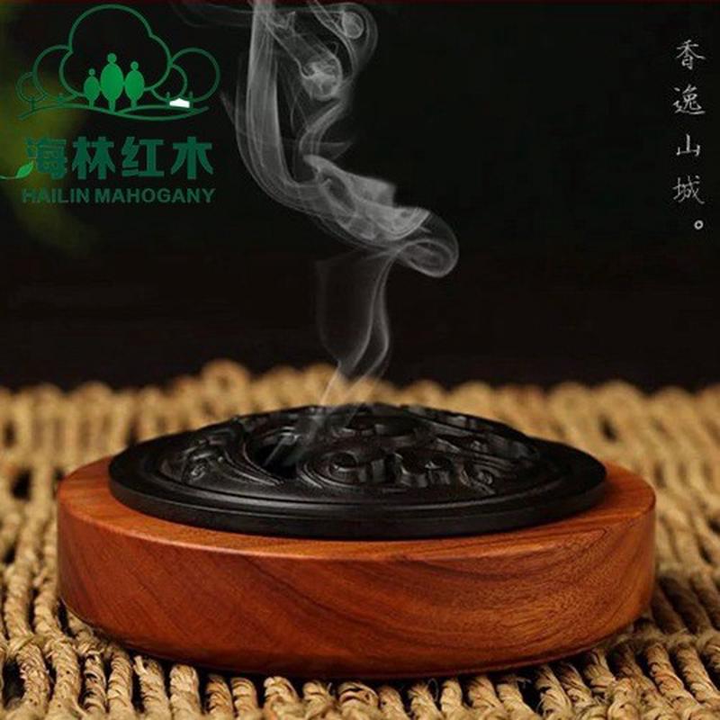 红木香盒紫光檀檀香炉黑檀木质卧香炉熏香炉