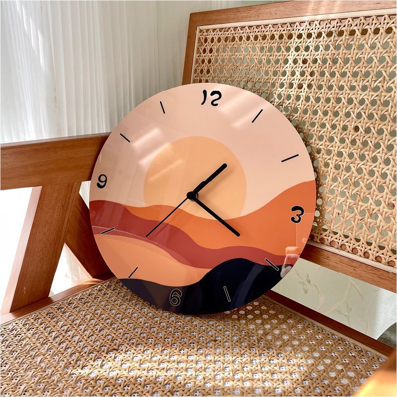 现代落日挂钟简约创意个性装饰挂墙工作室钟表客厅店铺静音时钟木
