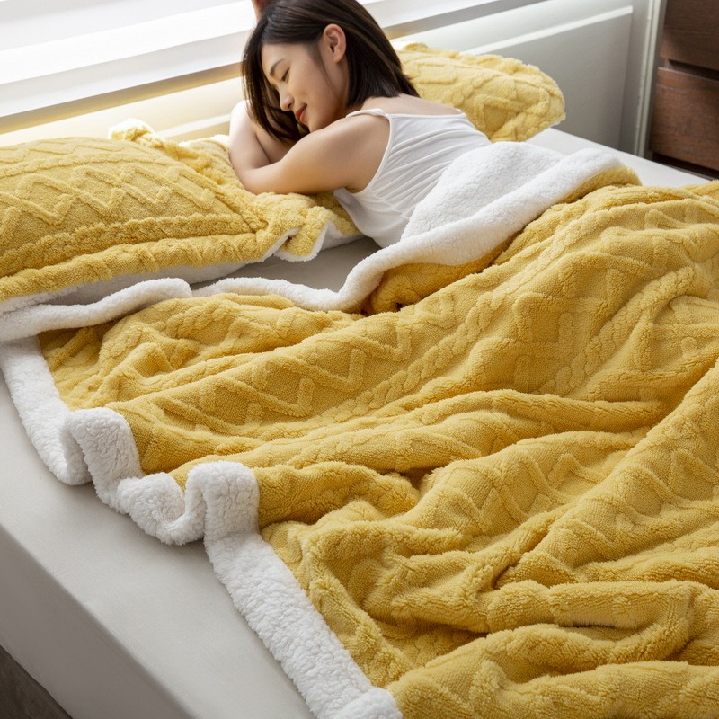 简约纯色塔芙绒毛毯秋冬加厚提花毯子午睡沙发盖毯办公室披肩空调