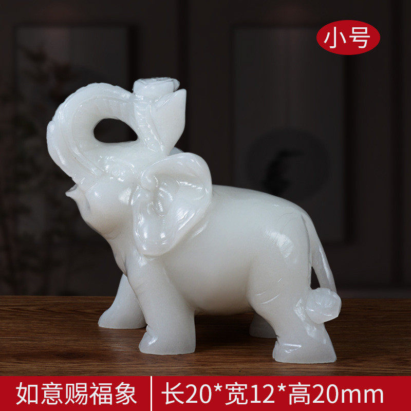 白玉石大象摆件一对招家居装饰品客厅电视柜办公室装饰工艺品摆设