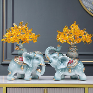 大象摆件招财镇宅水晶发财树 酒柜装饰品玄关电视柜客厅装饰