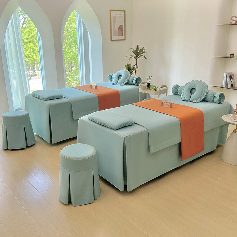 新款美容床罩四件套四季通用高档轻奢美容院专用按摩理疗床罩纯色